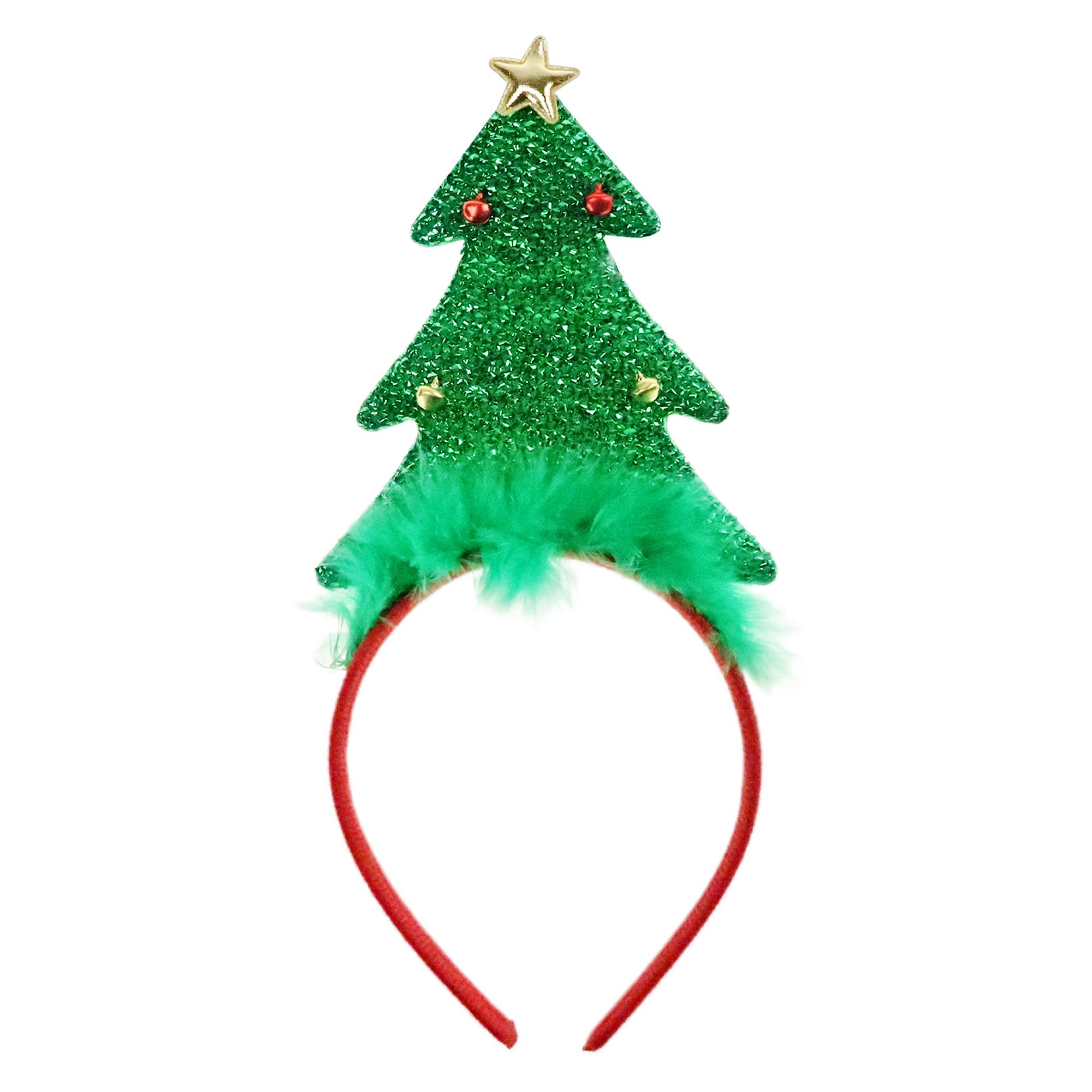 GLITTER/TINSEL XMAS TREE HEADBAND.TINSEL W/BELLS+FUR. PBH. - Noritex