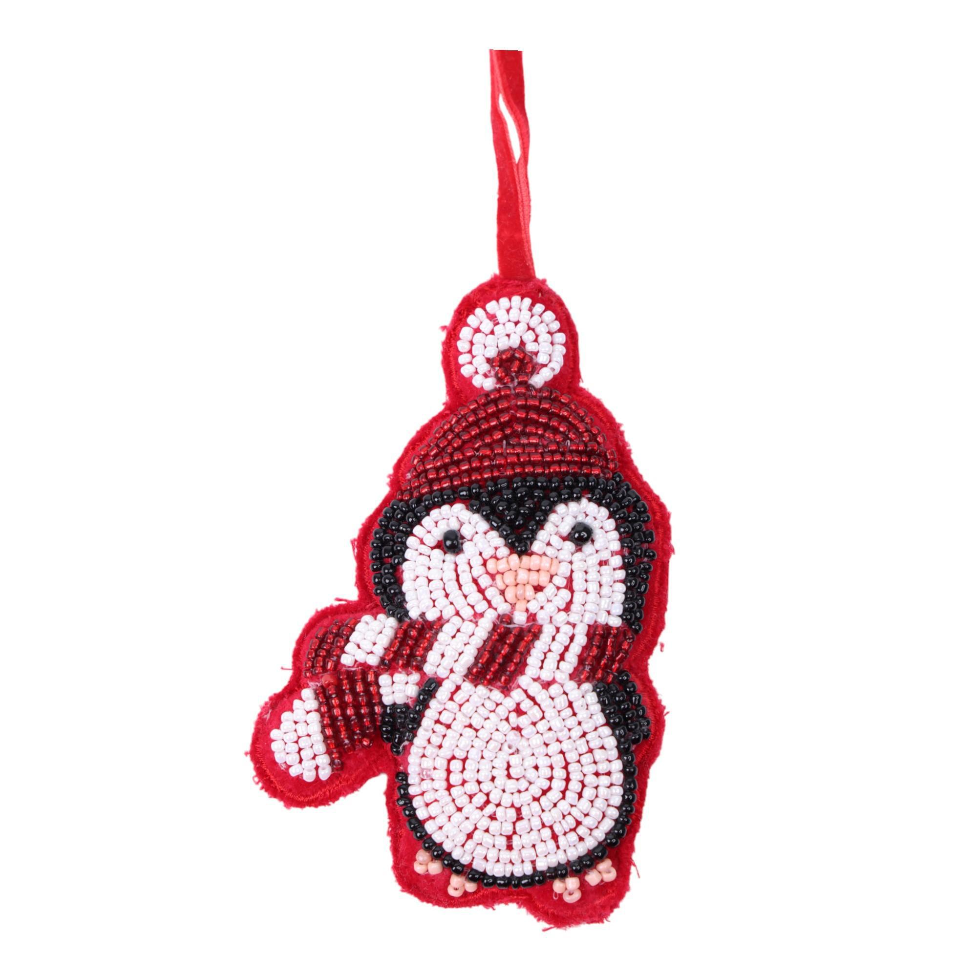 MULTI BEADED EMBROIDERED  PENGUINS ORNAMENT - 201-850024