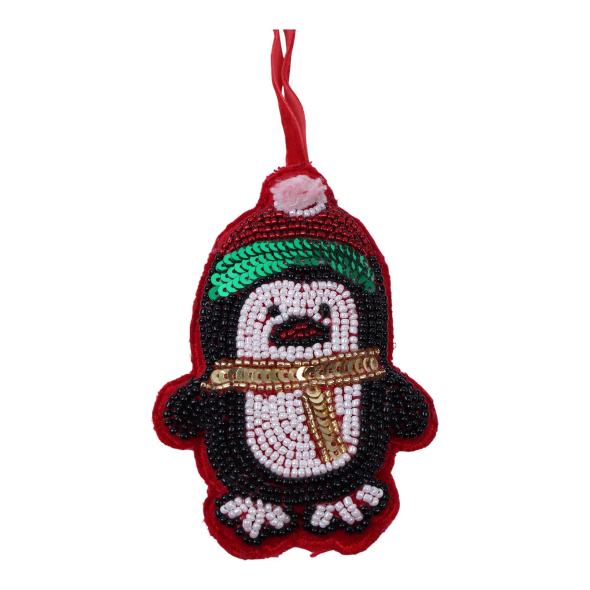 MULTI BEADED EMBROIDERED  PENGUINS ORNAMENT - 201-850025