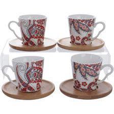 SET OF 4 PCS 90CC CUP AND 4PCSBAMBOO SAUCER - 087-17966