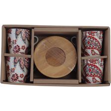 SET OF 4 PCS 90CC CUP AND 4PCSBAMBOO SAUCER - 087-17966