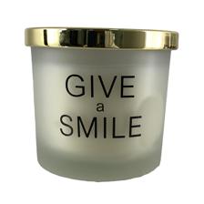 Scented candle in matte glassjar with gold lid.
White glass - 415-652022