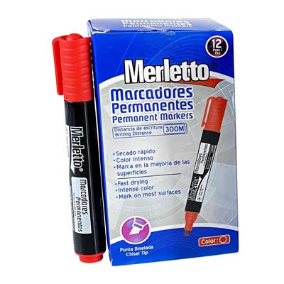 MARCADOR PERMANENTE ROJO 12PZ