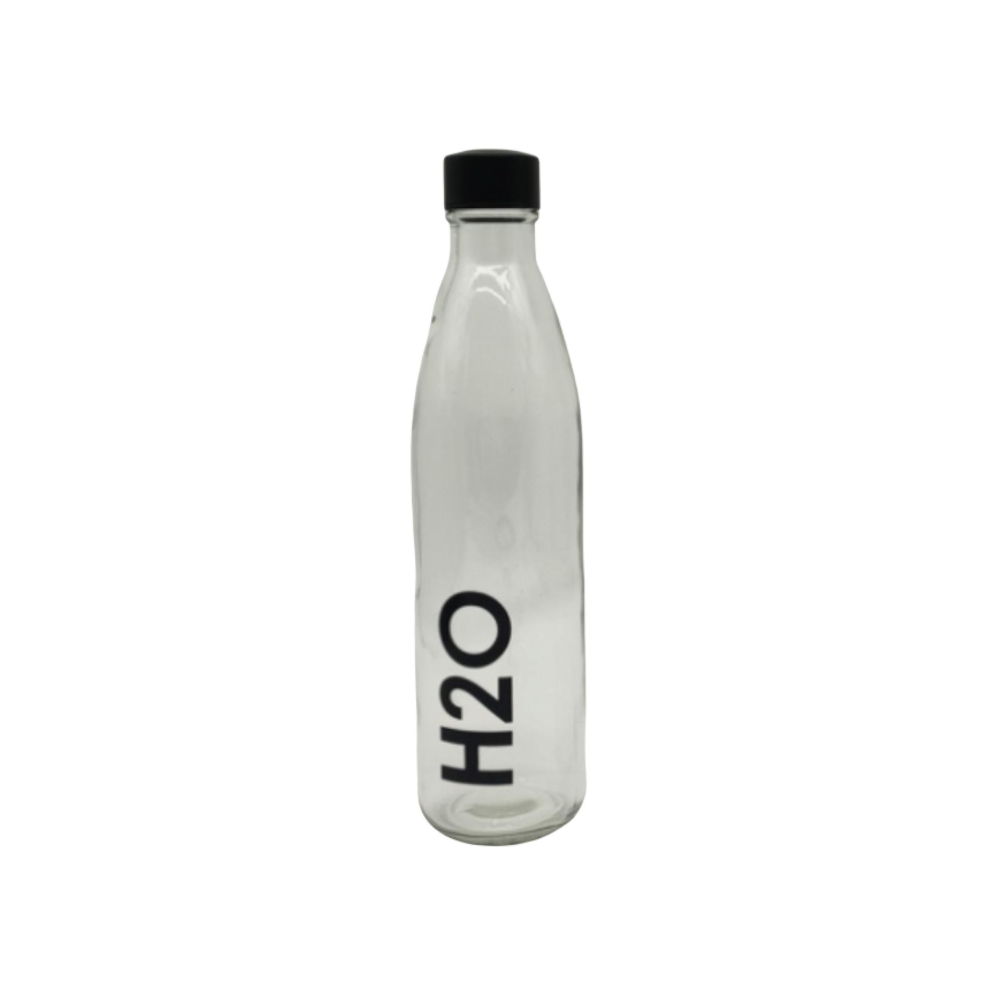 GLASS WATER BOTTLE with decalBlack lid - 411-065103